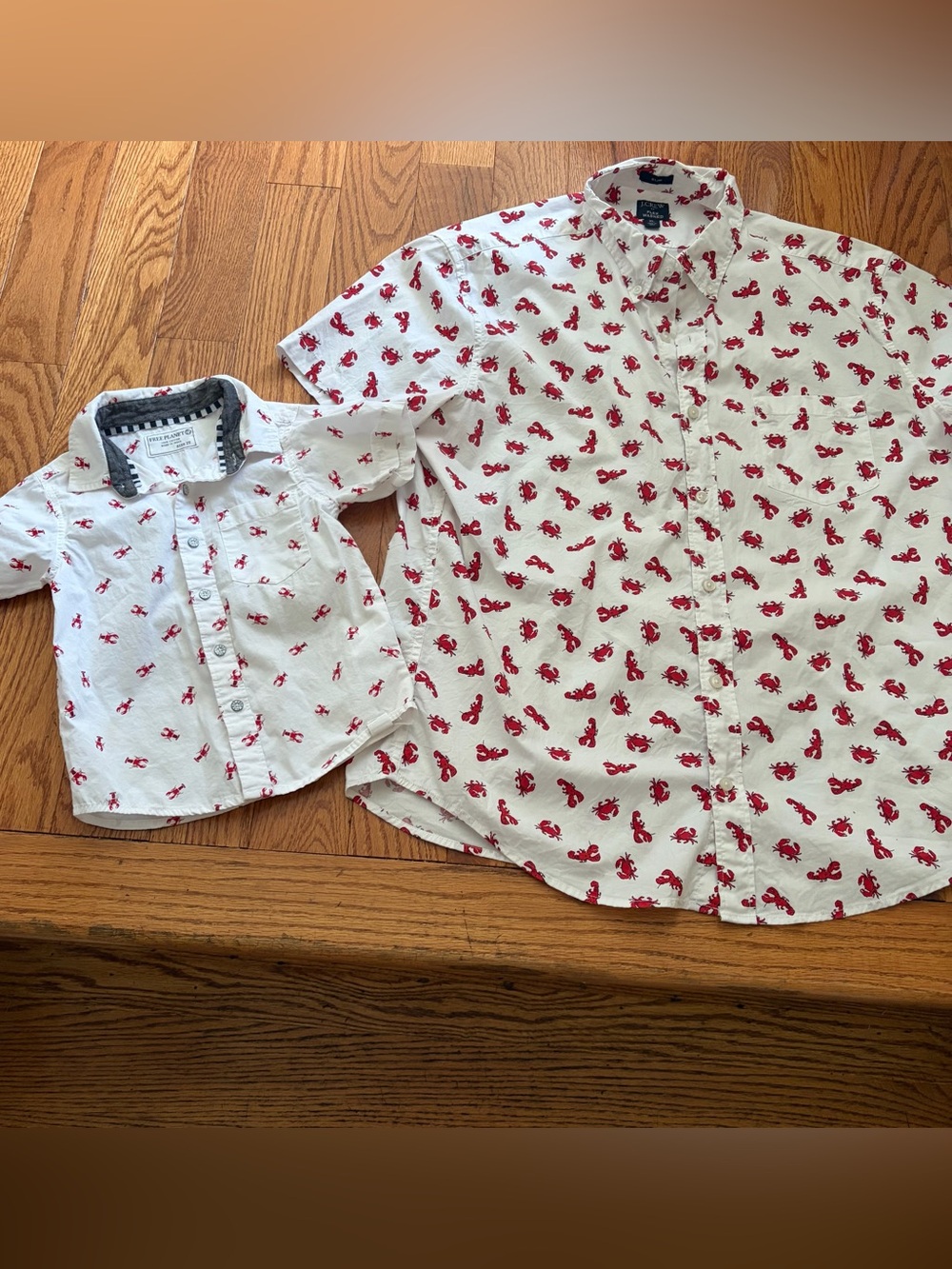 J.Crew Mens XL Red Lobster Print Shirt 2T Toddler Father and Son Set Nautical